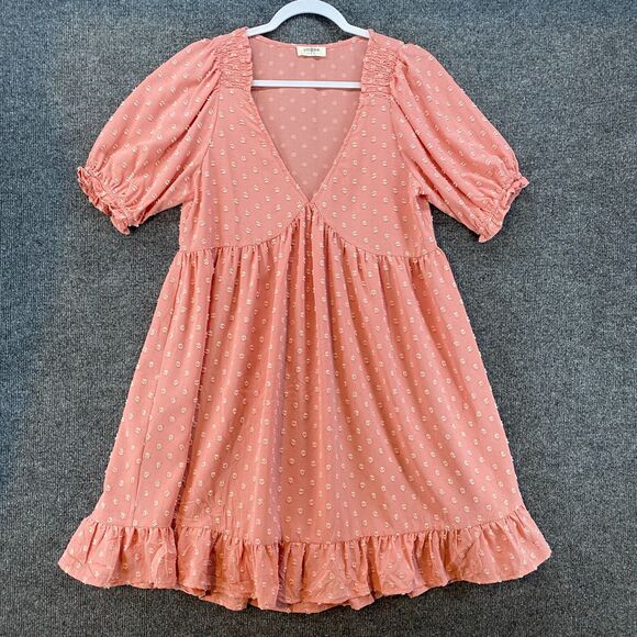 UMGEE Dress Womens M Pink Shift Short Sleeve Babydoll Coquette Fairy Cottagecore - Picture 1 of 6